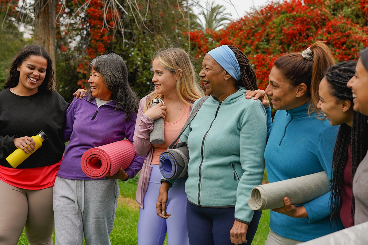 Group of women getting ready for springtime yoga